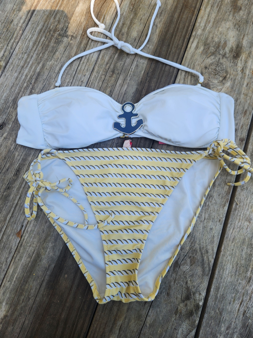 Victoria's Secret White and Yellow Striped Bikini Set Nautical